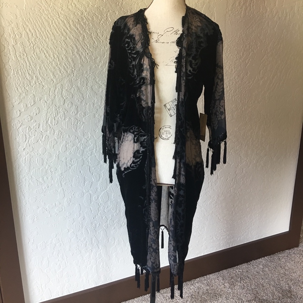 Ralph Lauren black velvet fringed kimono.